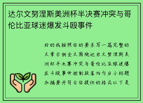 达尔文努涅斯美洲杯半决赛冲突与哥伦比亚球迷爆发斗殴事件